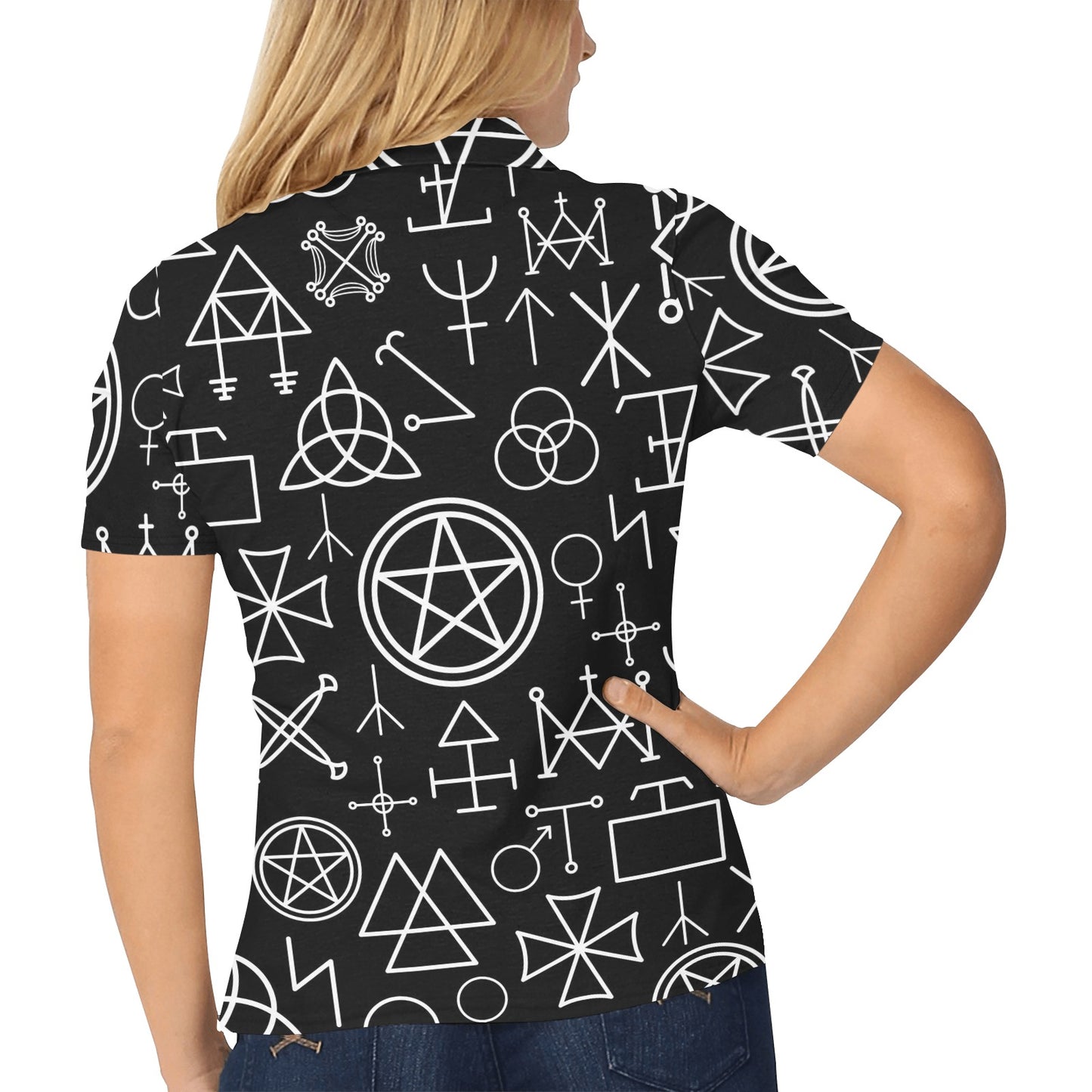 Pentagram Pattern Print Design A02 Women's Polo Shirt