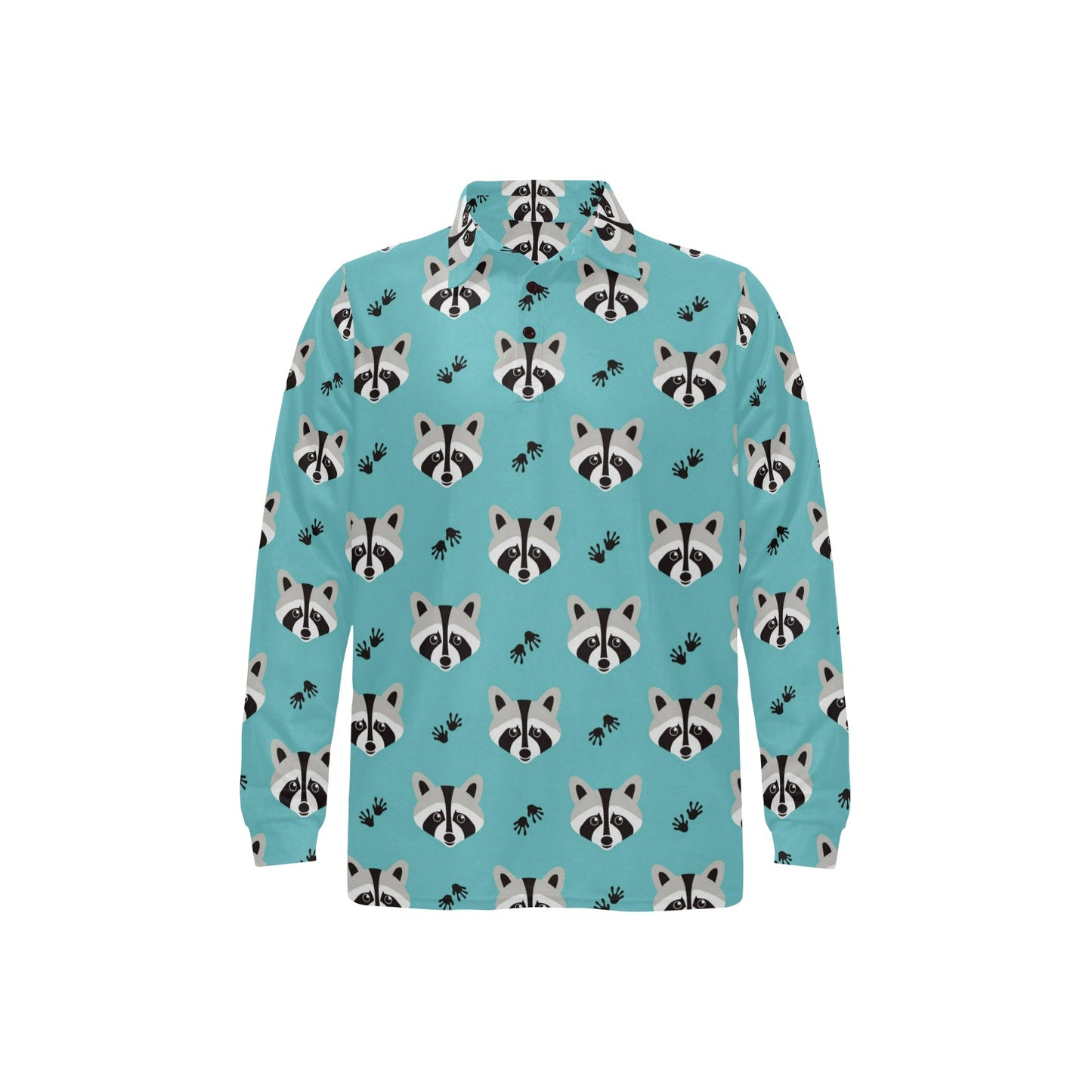 Raccoon Pattern Print Design A01 Long Sleeve Polo Shirt For Men's