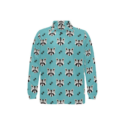 Raccoon Pattern Print Design A01 Long Sleeve Polo Shirt For Men's