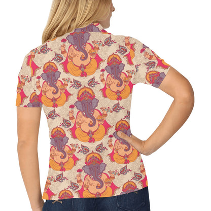 Ganesha Indian Pattern Print Design 02 Women's Polo Shirt