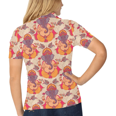 Ganesha Indian Pattern Print Design 02 Women's Polo Shirt