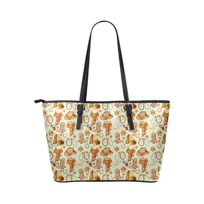 Western Cowboy Design Pattern Leather Tote Bag
