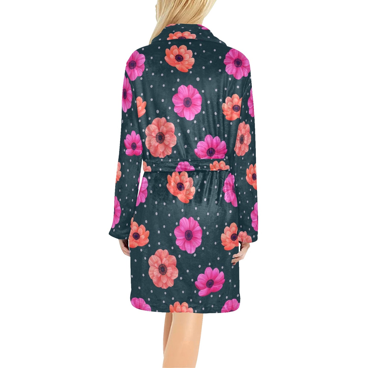Anemone Pattern Print Design AM08 Women's Fleece Robe