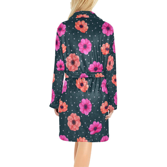 Anemone Pattern Print Design AM08 Women's Fleece Robe