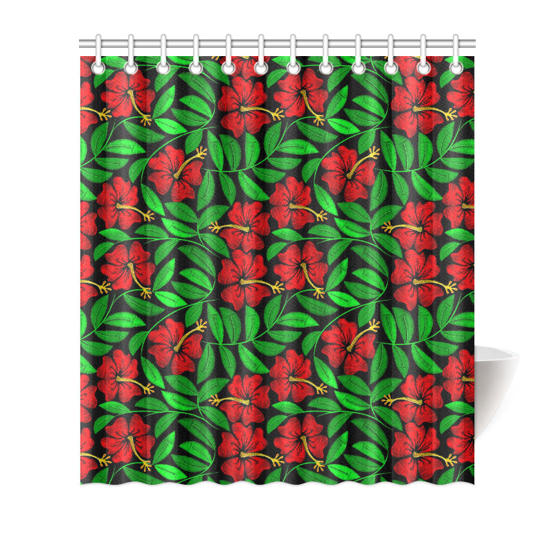 Red Hibiscus Embroidered Pattern Print Design HB03 Shower Curtain