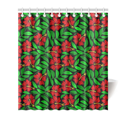 Red Hibiscus Embroidered Pattern Print Design HB03 Shower Curtain