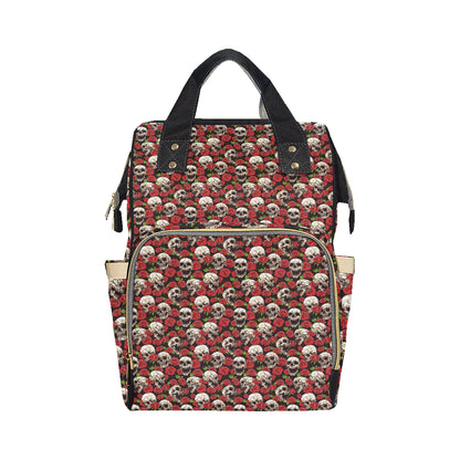 Skull Roses Design Themed Print Diaper Bag Backpack