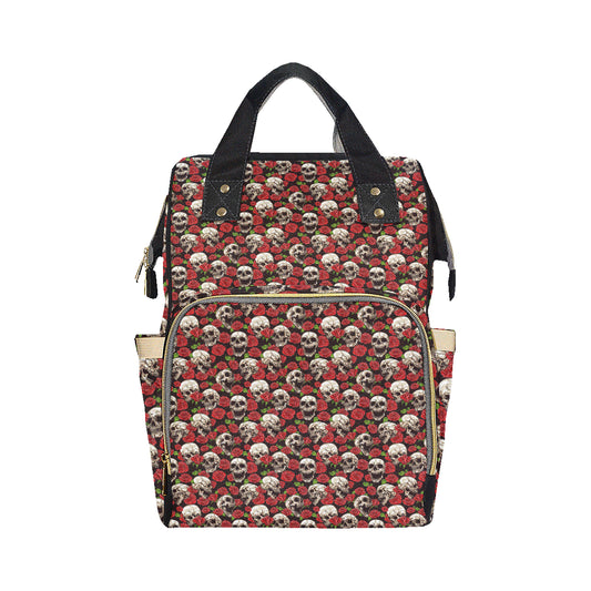 Skull Roses Design Themed Print Diaper Bag Backpack