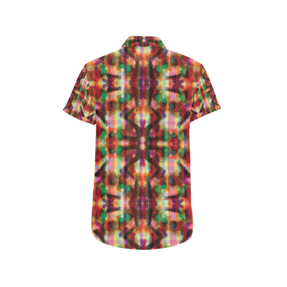 Tie Dye Print Design LKS301 Men Short Sleeve Button Up Shirt
