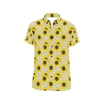 Sunflower Print Design LKS309 Men Short Sleeve Button Up Shirt