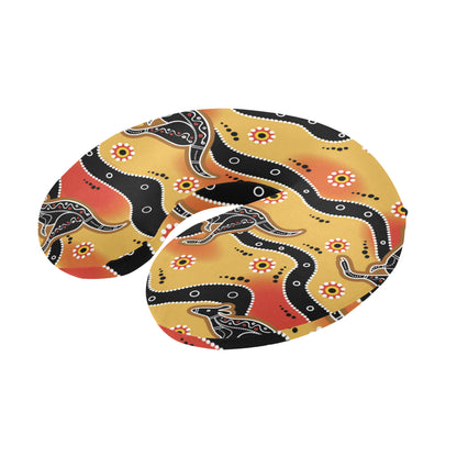 Kangaroos Aboriginal Pattern Print Design 06 U-Shaped Travel Neck Pillow