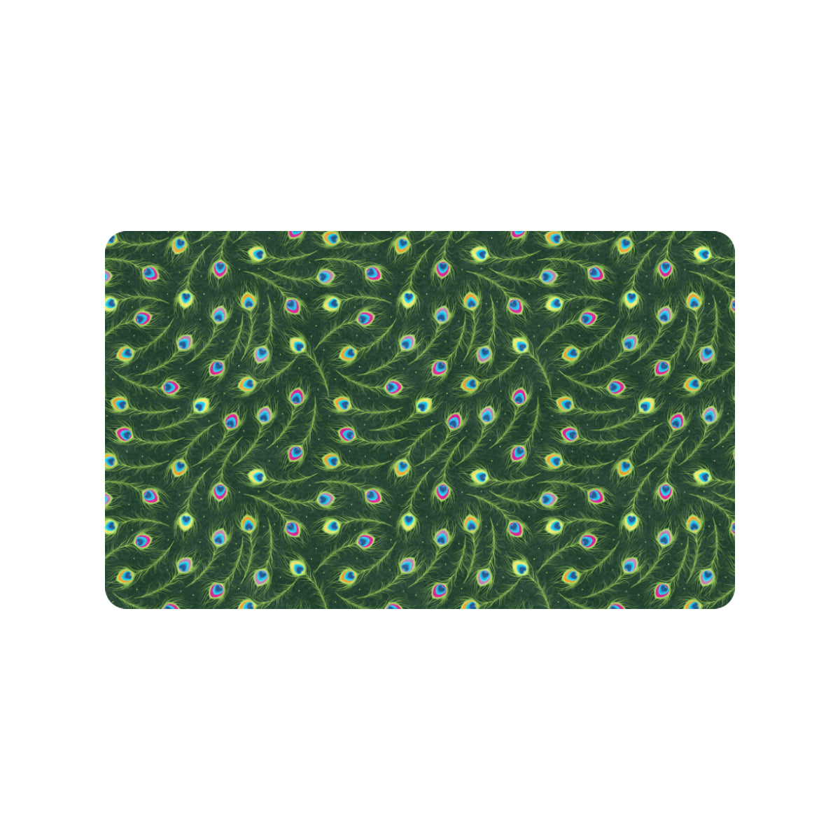 Peacock Feather Green Design Print Rubber Doormat