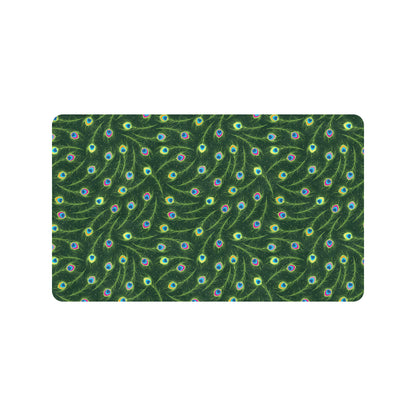 Peacock Feather Green Design Print Rubber Doormat