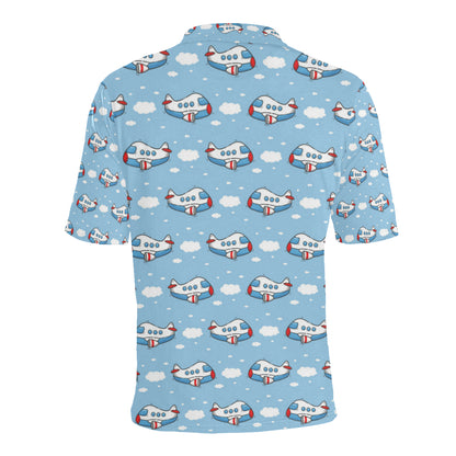 Airplane Cartoon Pattern Print Design 07 Men Polo Shirt