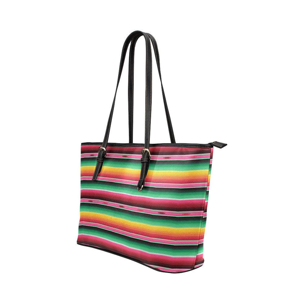 Mexican Blanket Classic Print Pattern Leather Tote Bag