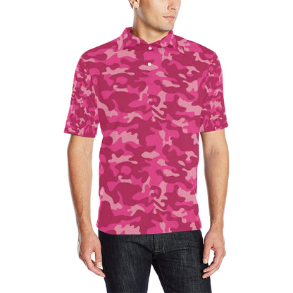 Camo Pink Pattern Print Design 01 Men Polo Shirt
