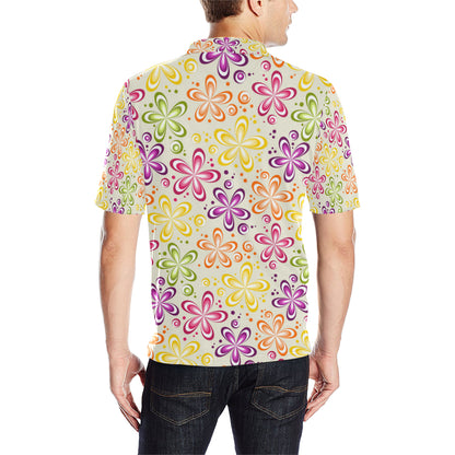 Flower Power Colorful Design Print Men Polo Shirt