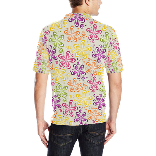 Flower Power Colorful Design Print Men Polo Shirt