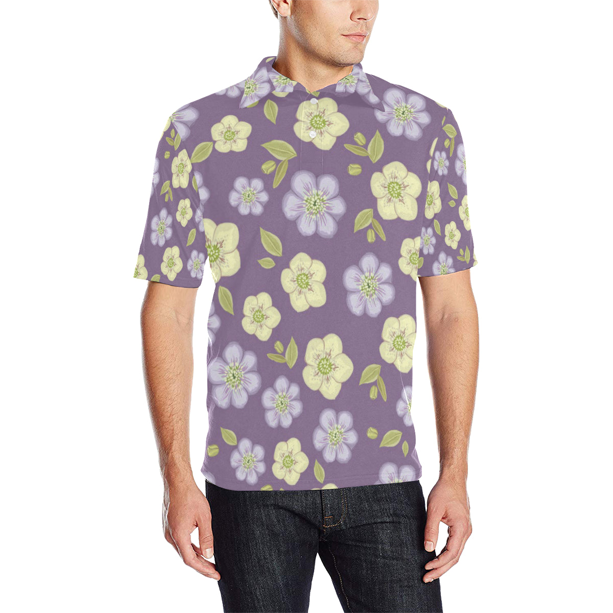 Anemone Pattern Print Design AM013 Men Polo Shirt