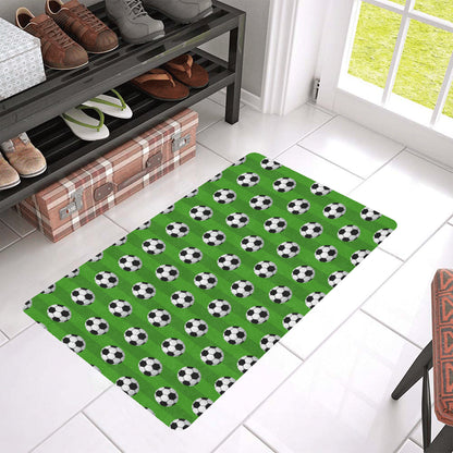 Soccer Ball Green Backgrpund Print Rubber Doormat