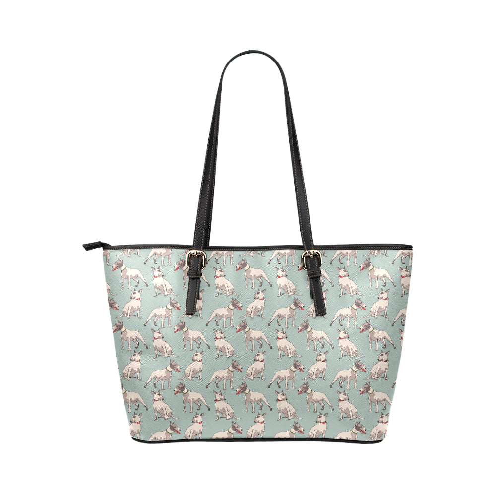 Bull Terrier Cute Print Pattern Leather Tote Bag