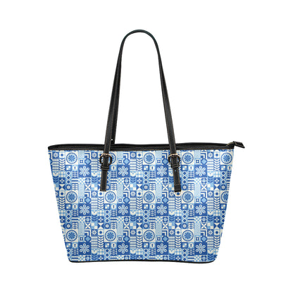 Swedish Print Pattern Leather Tote Bag