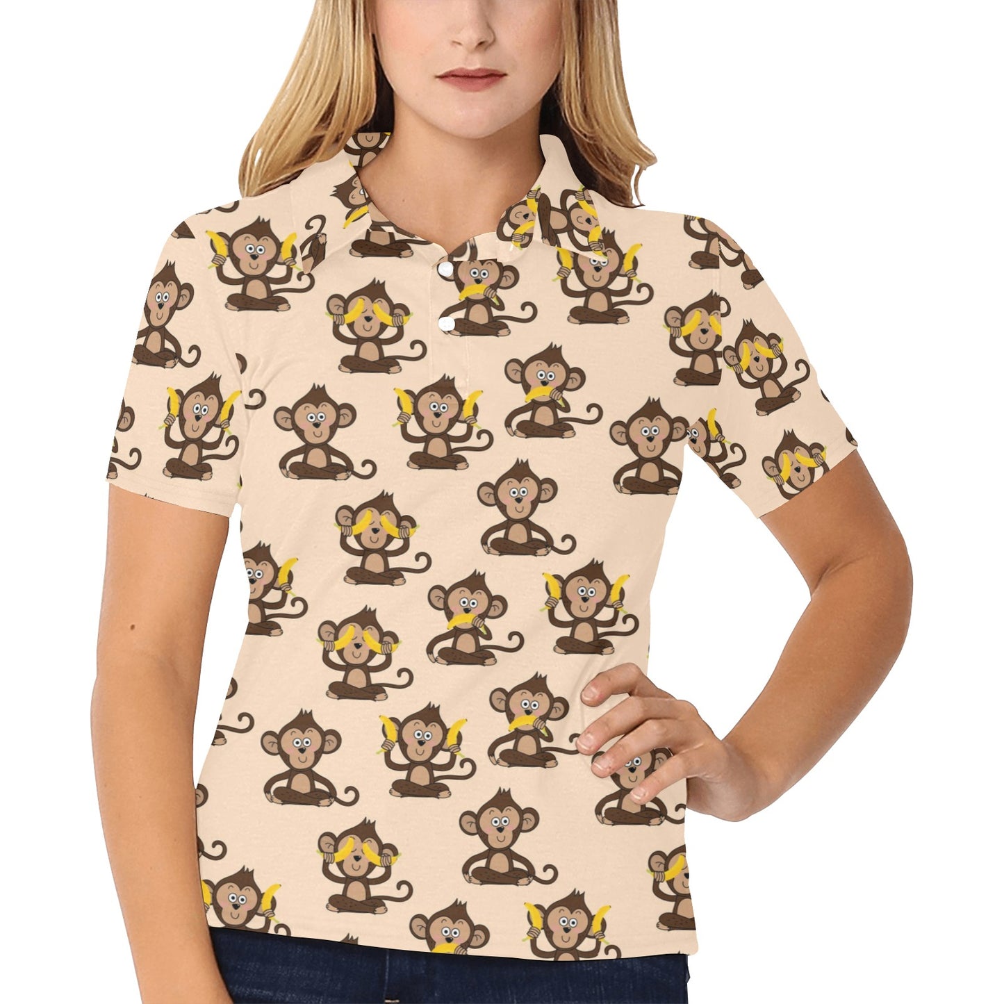 Monkey Pattern Print Design 03 Women's Polo Shirt
