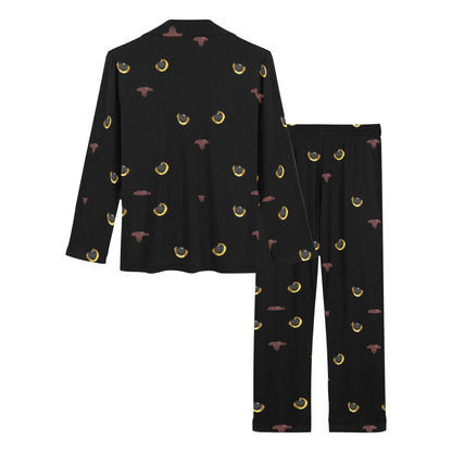 Black Cat Face Print Pattern Women's Long Pajama Set