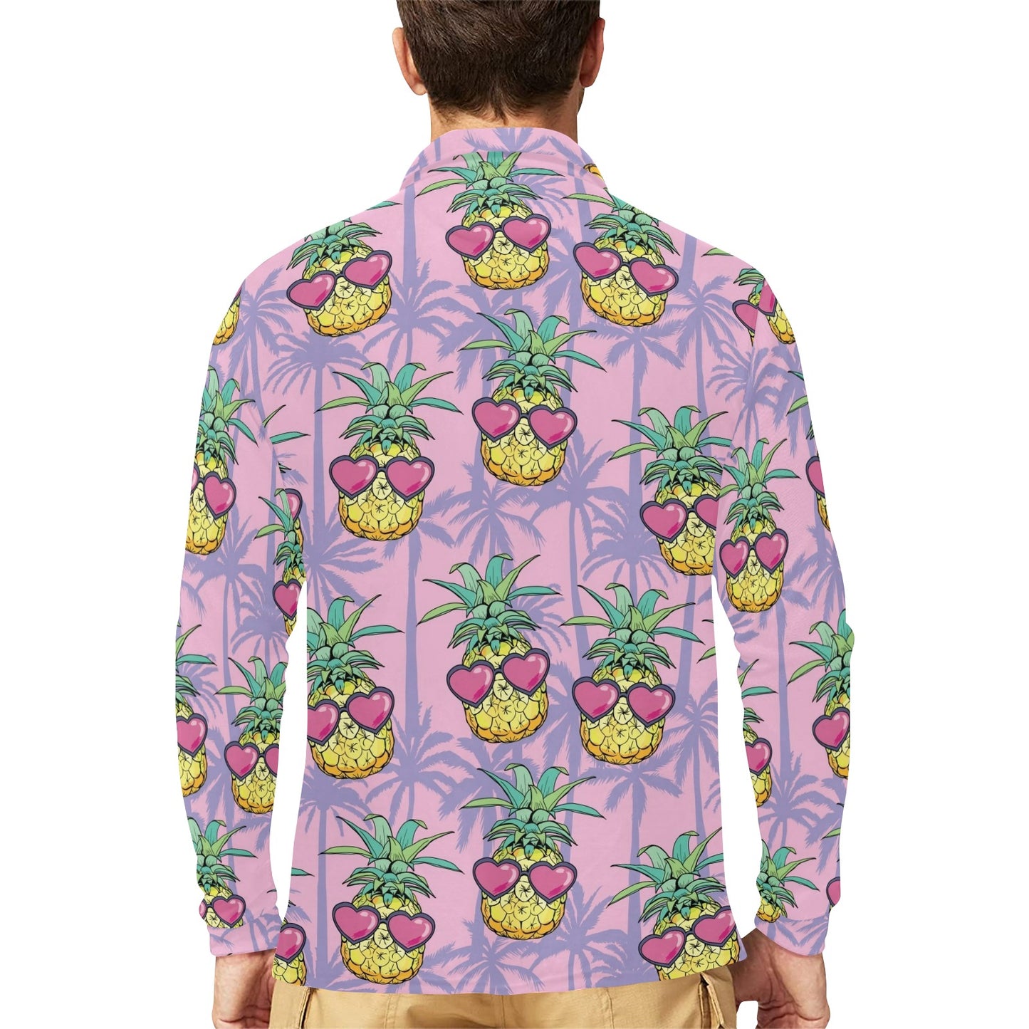 Pineapple Pattern Print Design PP06 Long Sleeve Polo Shirt For Men's