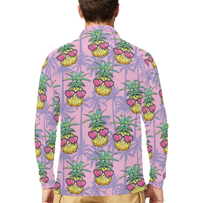 Pineapple Pattern Print Design PP06 Long Sleeve Polo Shirt For Men's