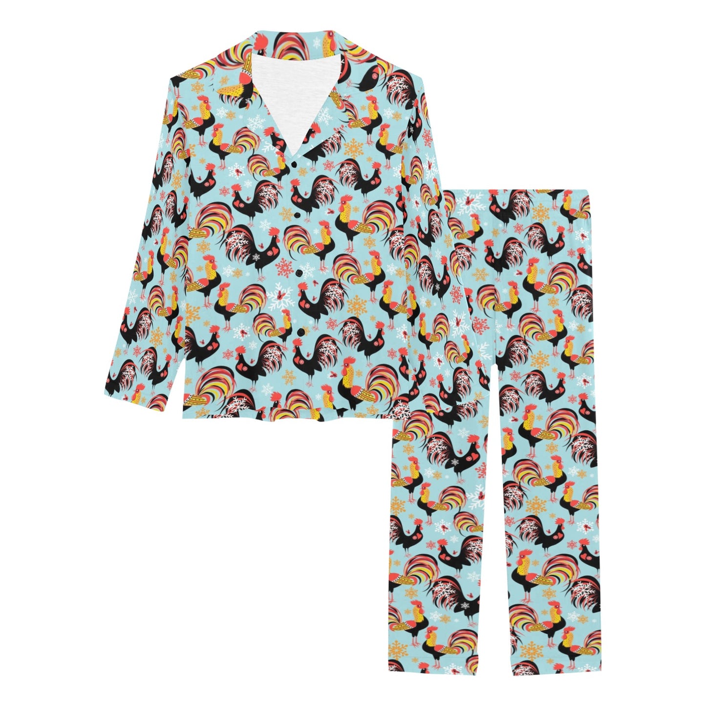 Rooster Themed Design Women's Long Pajama Set