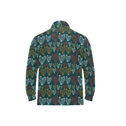Rooster Hand Draw Design Long Sleeve Polo Shirt For Men's