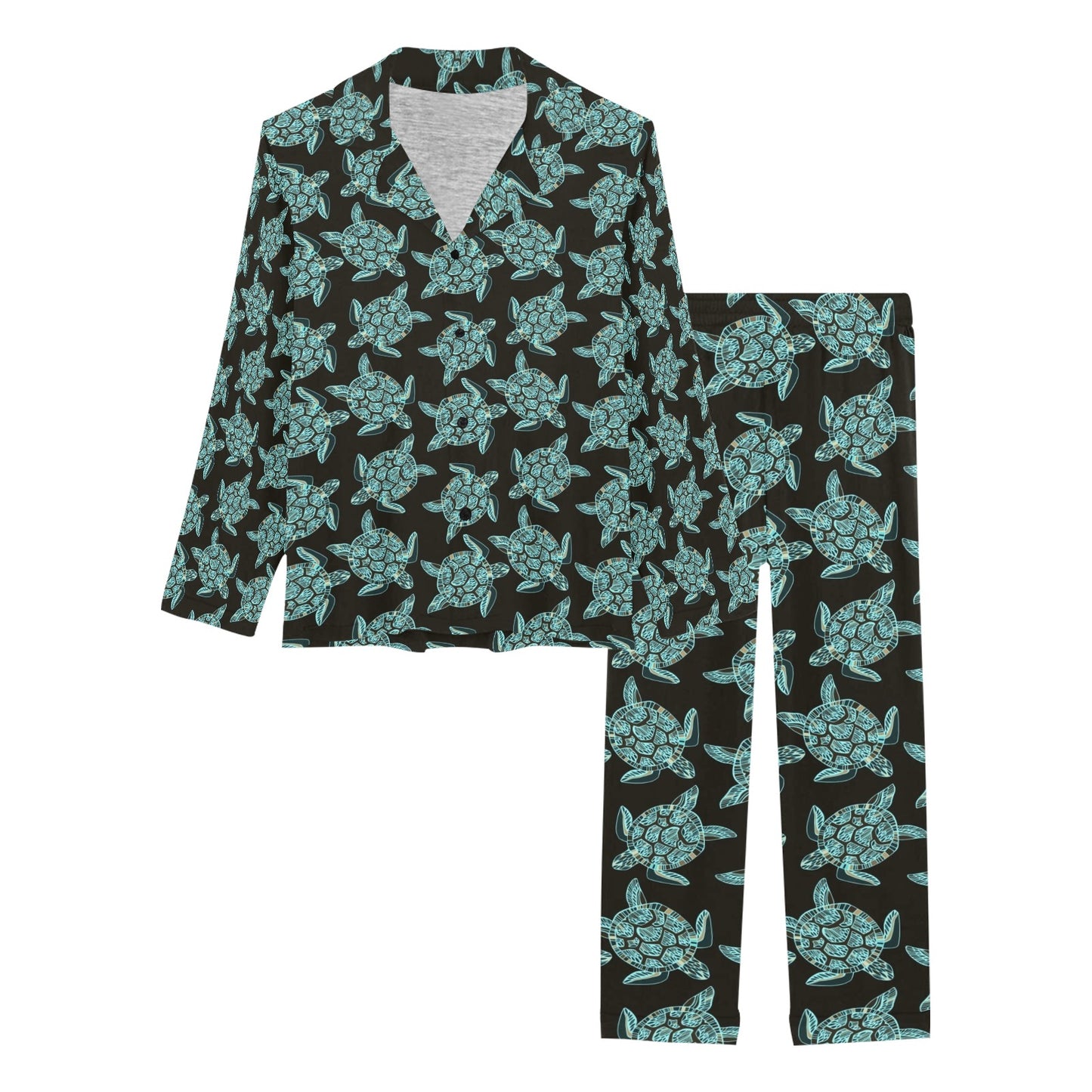 Sea Turtle Print Design LKS302 Women's Long Pajama Set