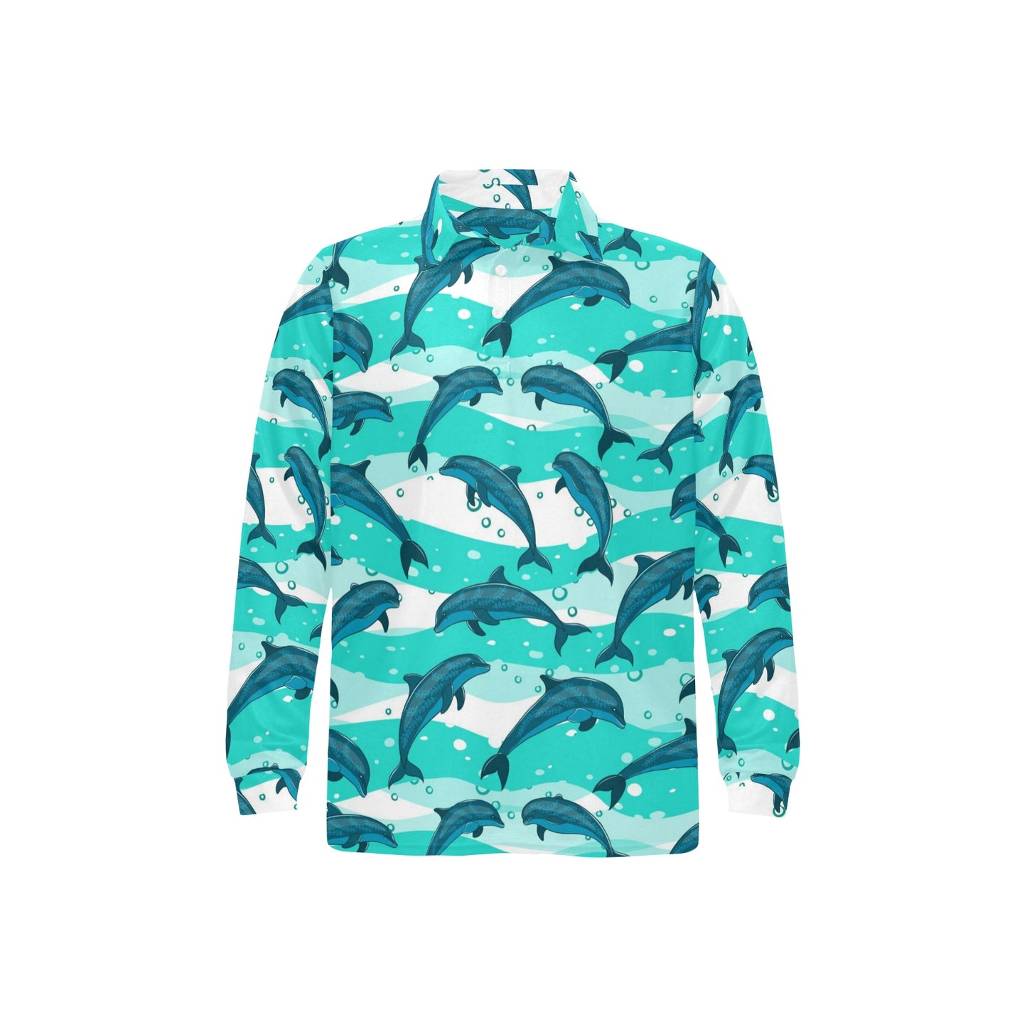 Dolphin Design Print Pattern Long Sleeve Polo Shirt For Men's