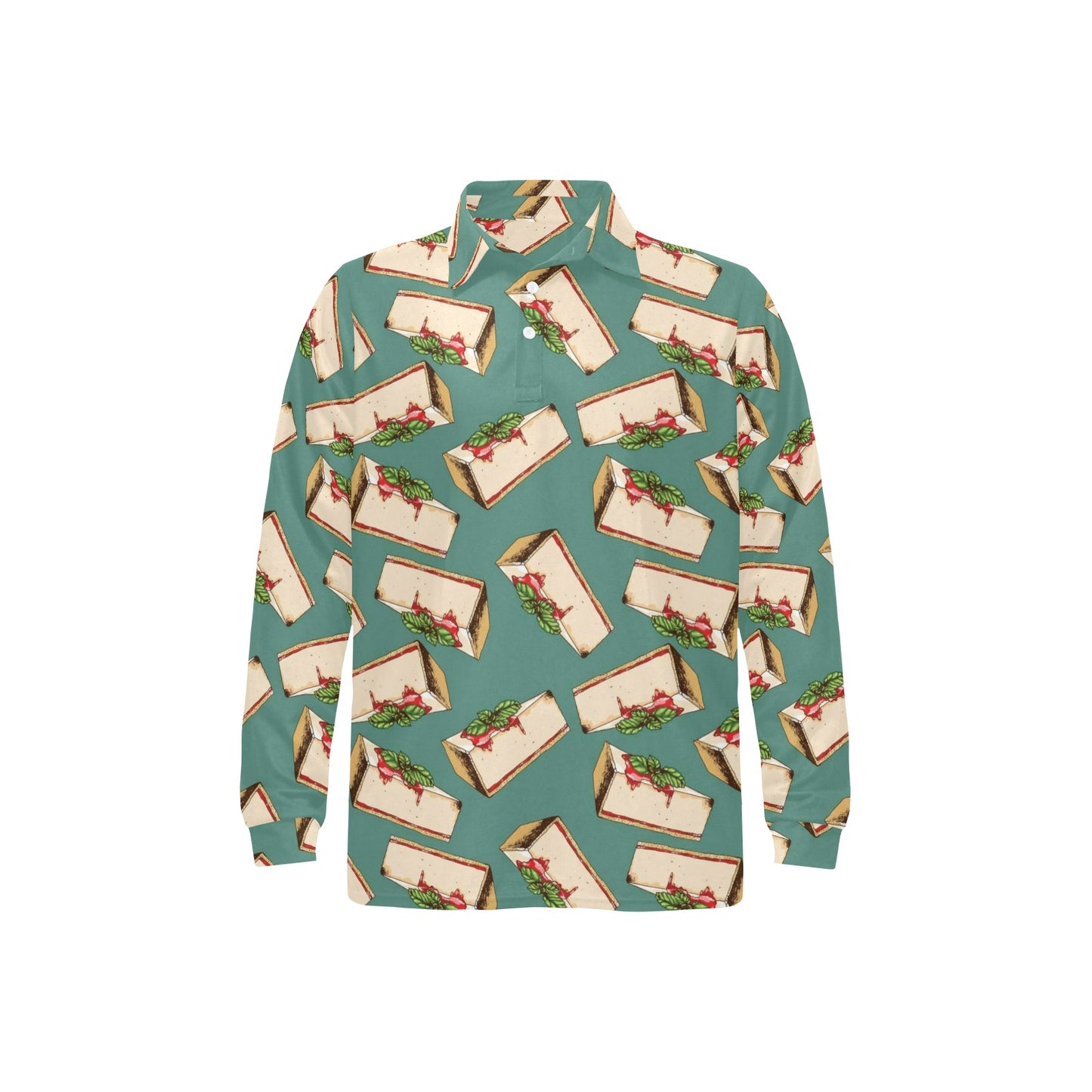 Cheesecake Pattern Print Design CK02 Long Sleeve Polo Shirt For Men's