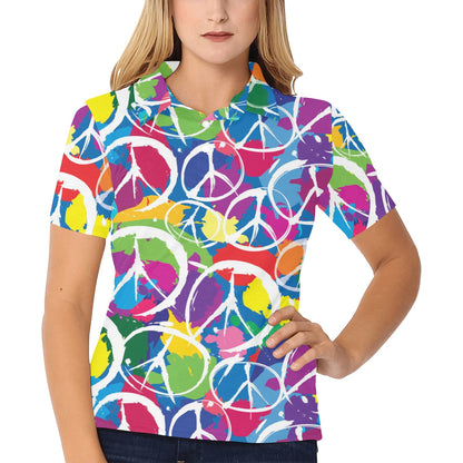Peace Sign Colorful Pattern Print Design A02 Women's Polo Shirt