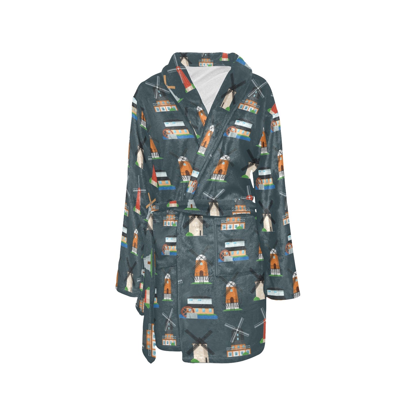 Windmill Pattern Print Design 04 Women's Fleece Robe