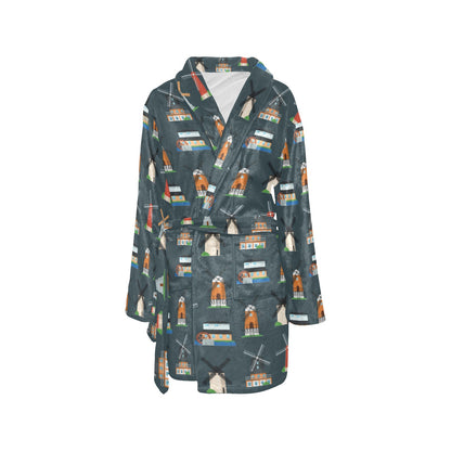 Windmill Pattern Print Design 04 Women's Fleece Robe