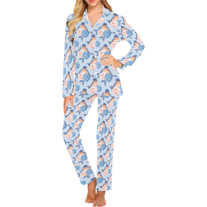 Bluebird Pattern Print Design 01 Women's Long Pajama Set