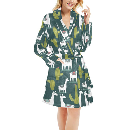 Llama Cactus Pattern Print Design 02 Women's Fleece Robe