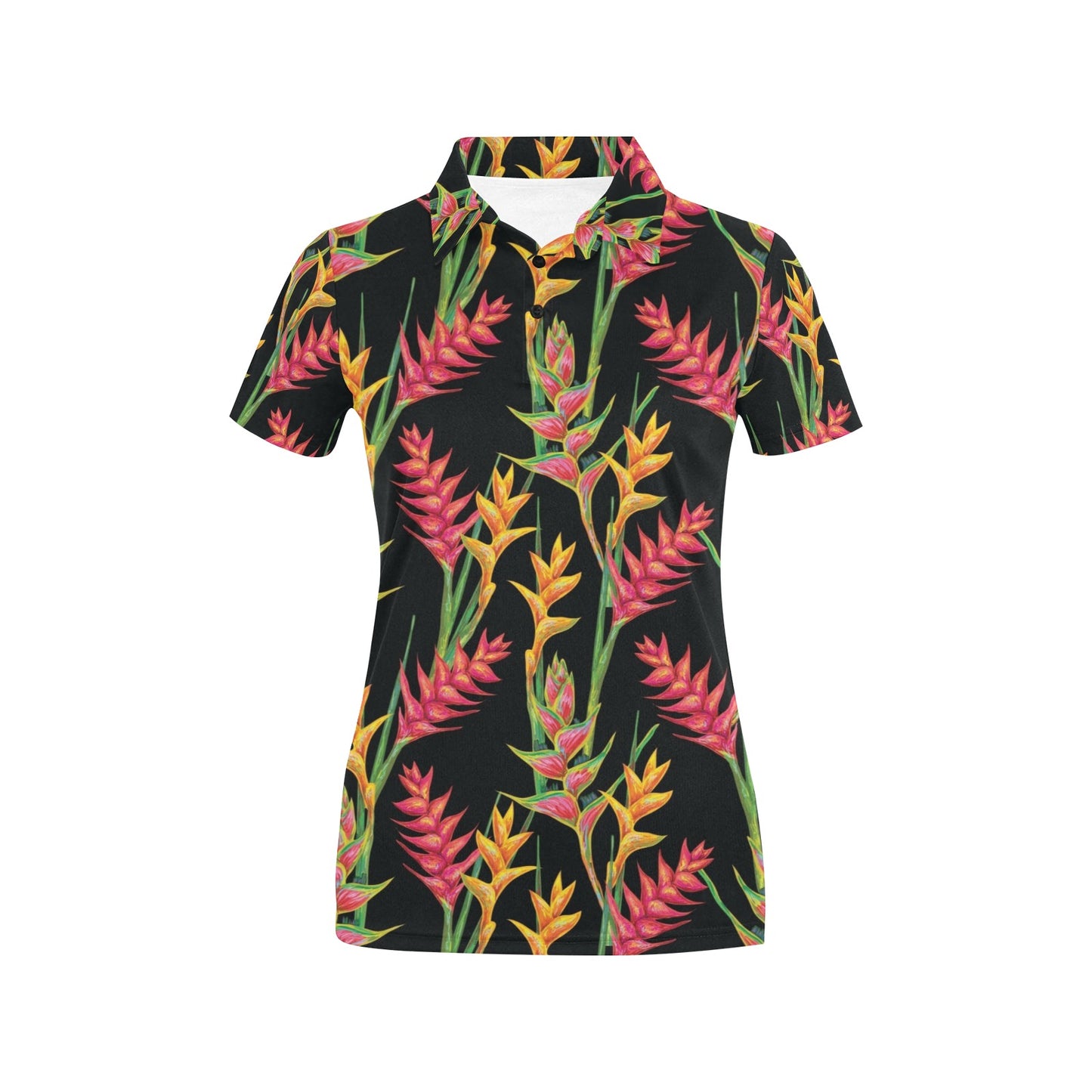 Heliconia Pattern Print Design HL01 Women's Polo Shirt