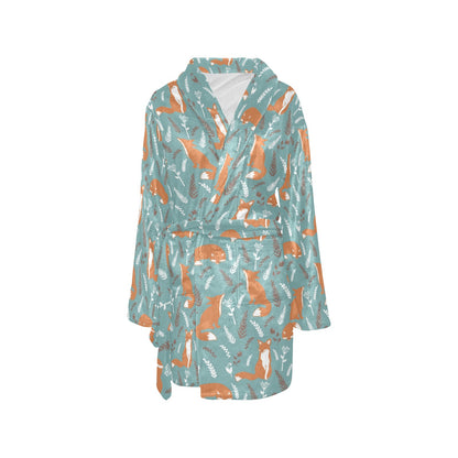 Fox Forest Print Pattern Women's Fleece Robe