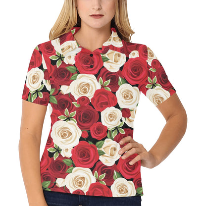 Rose Pattern Print Design RO06 Women's Polo Shirt