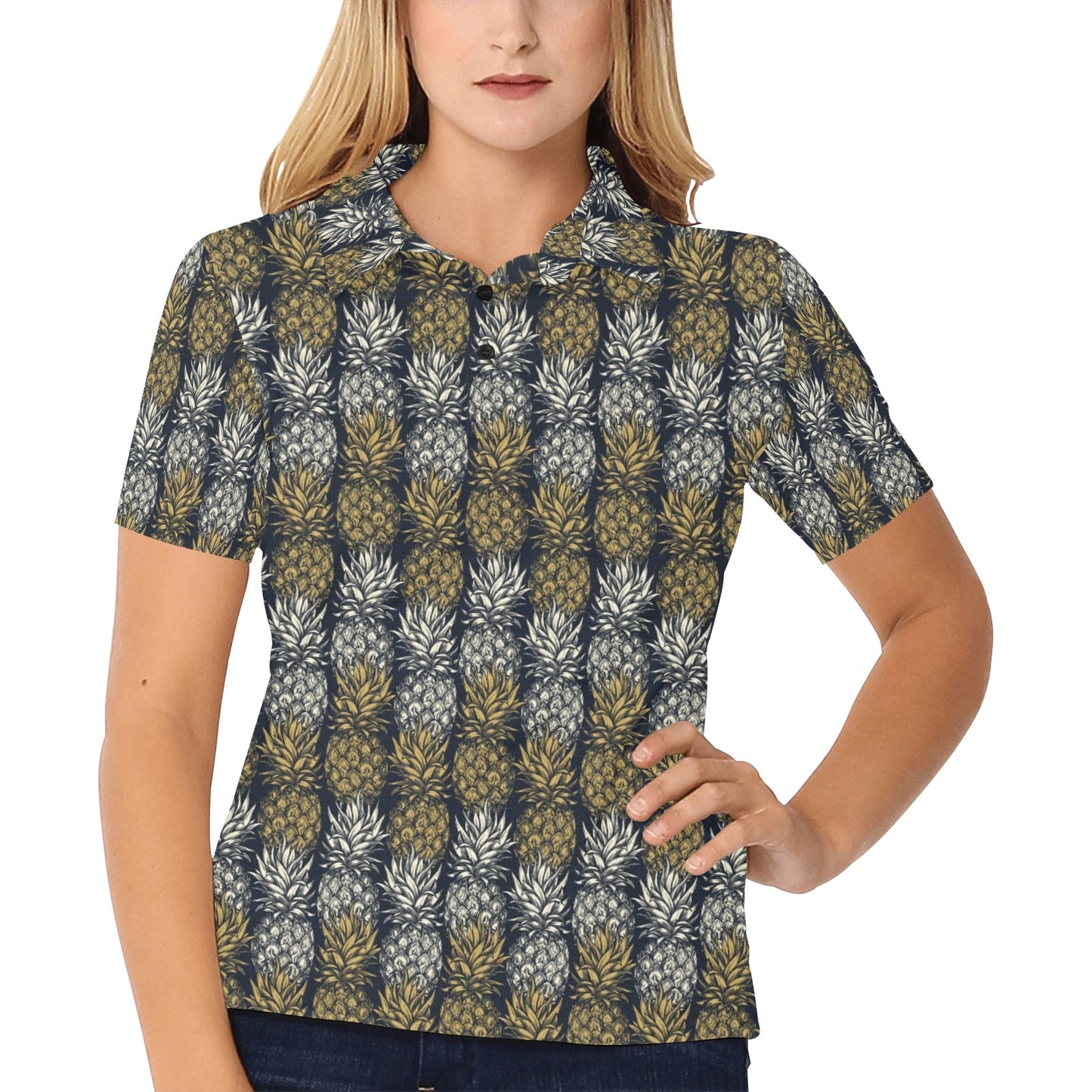 Pineapple Print Design Pattern Women's Polo Shirt