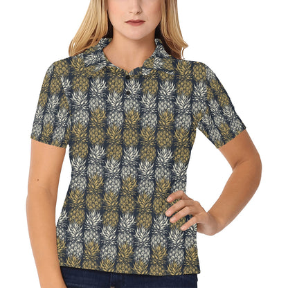 Pineapple Print Design Pattern Women's Polo Shirt