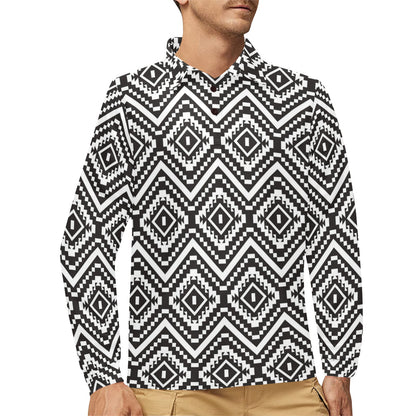 Tribal Pattern Print Design LKS303 Long Sleeve Polo Shirt For Men's