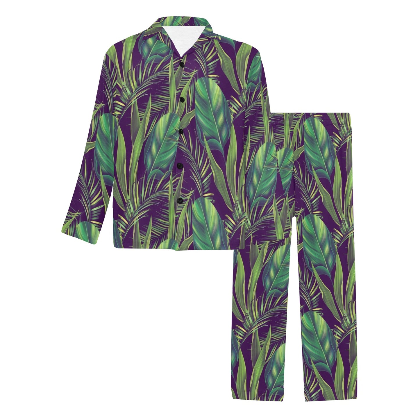 Palm Leaves Pattern Print Design PL03 Men's Long Pajama Set