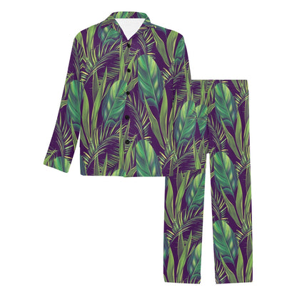 Palm Leaves Pattern Print Design PL03 Men's Long Pajama Set