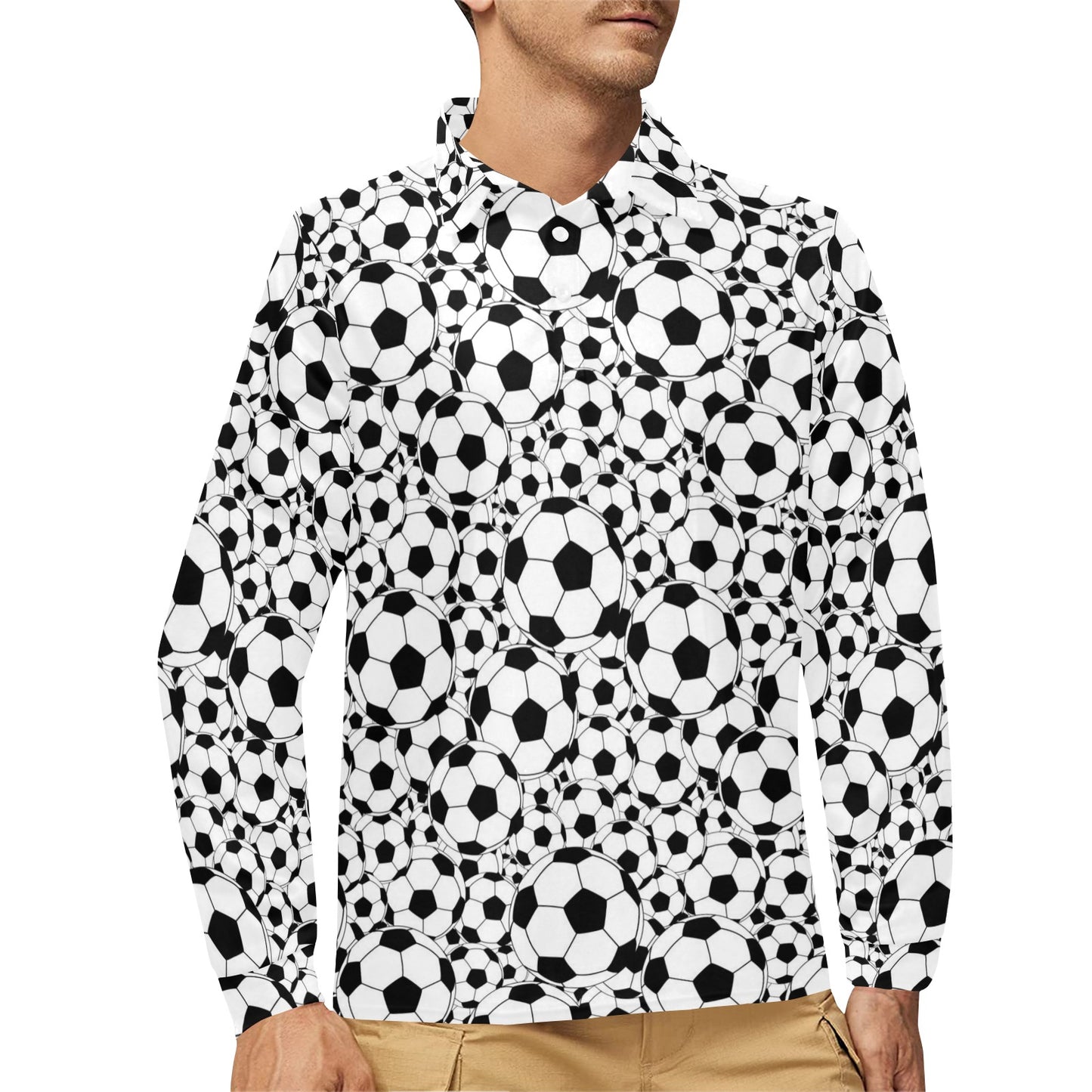Soccer Ball Print Design LKS301 Long Sleeve Polo Shirt For Men's