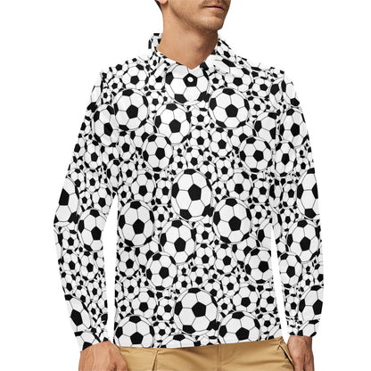 Soccer Ball Print Design LKS301 Long Sleeve Polo Shirt For Men's